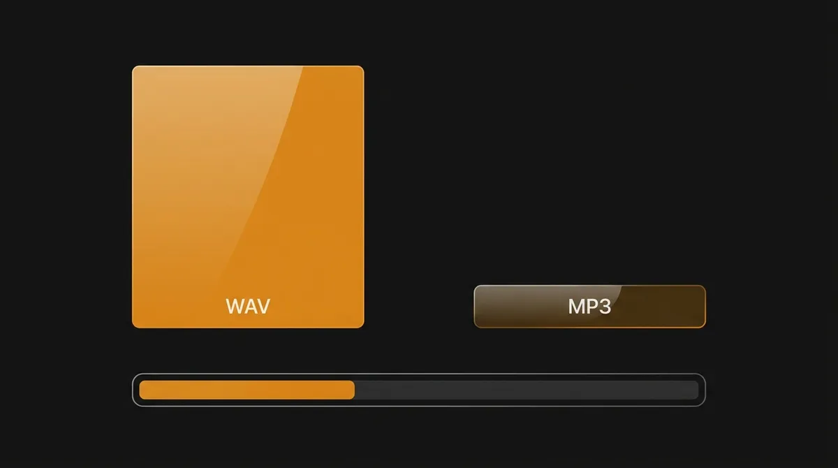 A 4-minute song takes ~40 MB as WAV versus under 5 MB as MP3 — the storage trade-off is real on iPhone